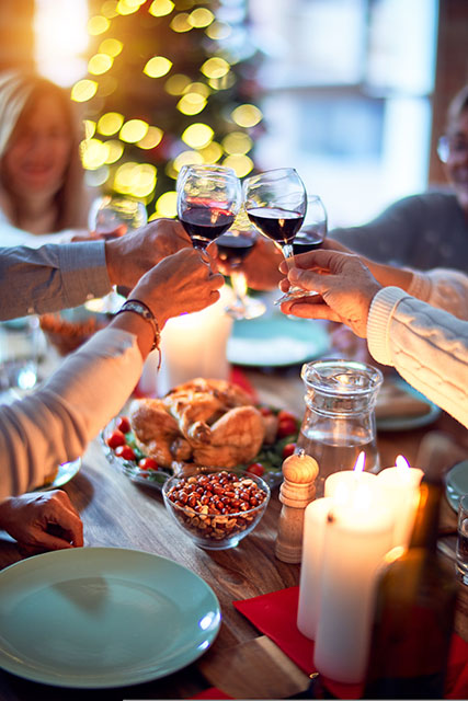 people toasting at a holiday meal