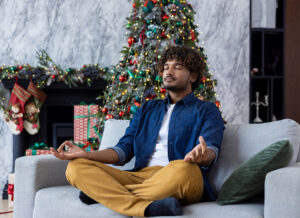 Christmas young man meditating
