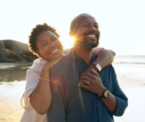 happy couple on a beach